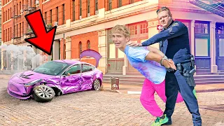 POLICE CRASHED into my TESLA CYBER TRUCK!! (Im going to JAIL)