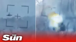 Ukrainian forces cheer as they destroy Russian helicopter with anti-tank guided missile in Kharkiv