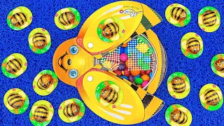 Color Satisfying Video | Make Sweet Bee with Glitter Slime Grid Balls & Full of Mixing Candy ASMR