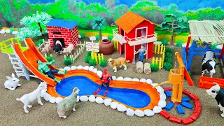 Top Creative DIY Mini Farm Diorama with House for Cow, Pig - Mini Water Slide - Animals Barn