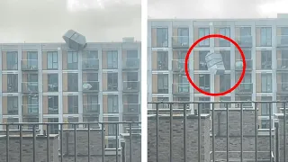 Woman Captures Moment AIR VENT Falls From Building ROOF (Storm Eunice)