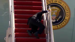 Biden Trips 3 Times and Falls Up Stairs to Air Force One