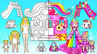 Paper Dolls Dress Up - Barbie Mother and Daughter Unicorn Rainbow New House DIY | WOA Doll Channel