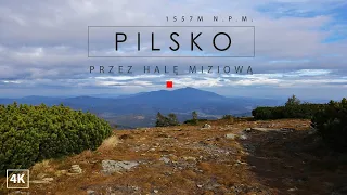 Pilsko przez Halę Miziową, z przełęczy Glinne, Korbielów, czerwony, czarny. Beskid Żywiecki