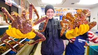 RED KING CRAB vs. HANASAKI CRAB!! Big Japanese Food in Hokkaido, Japan!