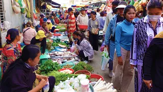 Khmer Traditional Food Market Fresh Vegetable, Chicken, Meat, Fruit at Chbar Oudong Market​