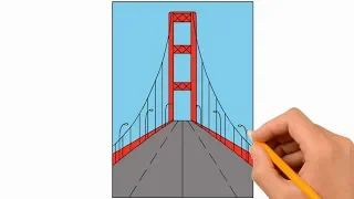 How to Draw Golden Gate Bridge  | Coloring Page, Drawing Learn Colors For Kids