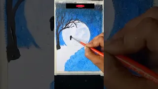 Moonlight Scenery With Girl /  Drawing with Oil Pastel / Tree and Girl #shorts #art #drawing #artist