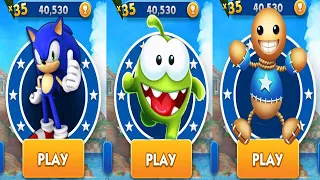 Sonic Dash vs Om Nom Run vs Buddyman Run (Kick the Buddy) - All Characters Unlocked Gameplay