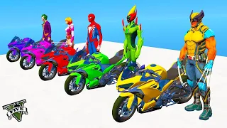 GTA 5 SPIDERMAN & SUPERHERO Bikes Challenge