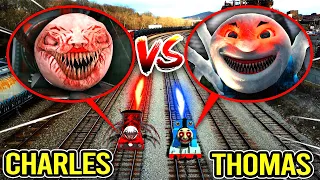 DRONE CATCHES THOMAS THE TRAIN AND CHOO CHOO CHARLES RACING IN REAL LIFE!! (WHO WON?)