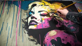 How to paint a Marilyn Monroe portrait in Pop Art/Abstract style using a stencil