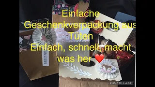 Einfache Geschenkverpackung aus Tüten mit Topper /Action/Papier/Randstanzen alle Gelegenheiten