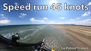 Onboard windsurf speed La Palme France speed spot 45 knots run