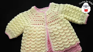 Easy crochet cardigan sweater, coat or jacket for baby girls 0-3M LEFT HAND VERSION various sizes