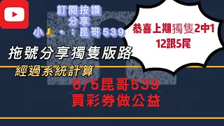 今彩539、昆哥539/6月5日星期六恭喜中獨支12跟5尾🔥歡迎好朋友們趕緊,訂閱,按讚加分享，好運財運就會旺旺來🤗🗣昆哥再講要仔細聽，細節都在影片裡