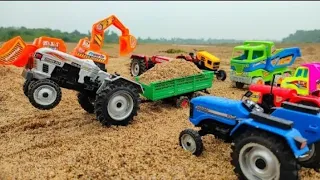 HMT Tractor Stuck in the mud and pulling out Swaraj, Double E, Excavator pulling | All company Toys1