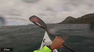 Awesome gale-force downwind on a double surfski