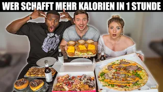 Wer schafft mehr Kalorien in 1 Stunde? | Cheat Day gegen meine Frau und meinen besten Freund