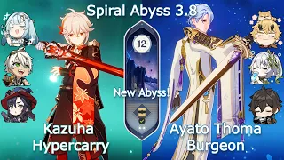 C1 Kazuha Hypercarry x C0 Ayato Burgeon - NEW Spiral Abyss 3.8 | Floor 12 9 Stars | Genshin Impact