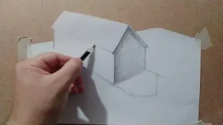 Будинок у 3D. Малюнок олівцем.