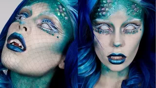 Mermaid Halloween Makeup + Easy Fish Scale Prosthetics & Fangs Tutorial