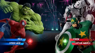 Hulk & Spiderman V's Venom & caption america [Very Hard]AI Marvel vs capcom