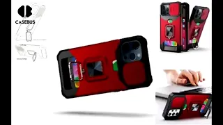 Casebus - Wallet Phone Case with Sliding Camera Cover - Card Holder Magnetic Ring Cover