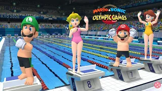 Swimming - 100m Freestyle Luigi Peach Mario Daisy & More Gameplay At The Olympic Games Tokyo 2020