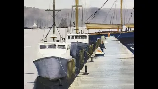 Easy Watercolor, painting on the docks of Gloucester, MA, Everybody love a Lobster boat