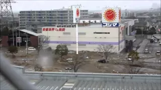 Tsunami in Tagajo, Miyagi Prefecture, view from the roof of the AEON department store