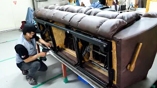 Reforming an Old Recliner Sofa Into a New One. Furniture Factory in Korea.