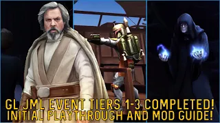 GL Jedi Master Luke Skywalker EVENT Tiers 1-3 COMPLETED! | Playthrough and Mod Guide | SWGoH F2P