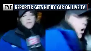 News Reporter HIT By Car During Live Broadcast & Keeps Reporting