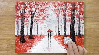 Walking in the Rain / Red Acrylic Paint / Aluminum Foil Painting #482