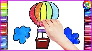 Learn How To Draw a Hot Air Balloon  with Colored Glitter ⎮ Hot Air Balloon Coloring Pages #kids