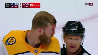 Gabriel Landeskog fights bloody Mattias Ekholm  |  Avalanche vs Predators Scrum