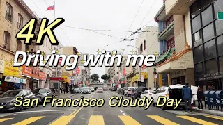 [4K San Francisco City View] Driving Cam/ Cloudy & Rainy Day/White Noise BGM/Lombard Street