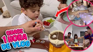 QUASE 1H DE VLOG - NOITE DO FONDUE - INVASÃO DE UM ENORME GAMBÁ * Slime no sofá.. | Kathy Castricini