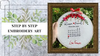 Handmade Floral Embroidery⚘| Calender Embroidery💘| Hoop Art🪡........"Hand-Stitched Artistry"