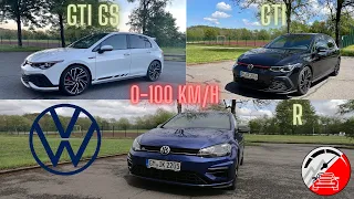 0-100 km/h check | VW Golf 7 R vs. Golf 8 GTI vs. Golf 8 GTI Clubsport (2021) | winner?|AutocruiseTV