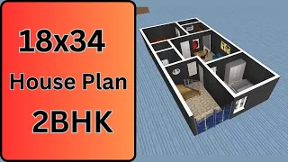 18x34 House Design in 3d With 2 Bedrooms