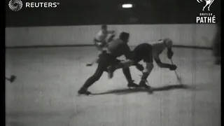 Britain vs United States in international ice hockey matchup (1947)