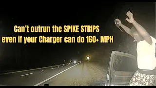 Dodge Charger flees from State Police at speeds reaching over 160 MPH - Can't outrun SPIKE STRIPS