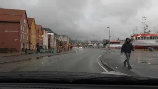 Bergen HEAVY RAIN City Driving Tour In Norway