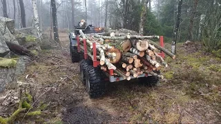 Lastar & hämtar ett rejält lass ved med fyrhjulingen från skogen!