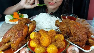 Spicy 2 Full Chicken Fry Masala+10 Egg Roast+ Extra Gravy With Huge Rice Eating (EatingShow Bigbite)