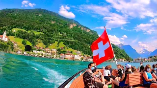 🛥 Boat Ride on Lake Flüelen in Switzerland | Relaxation With Beautiful Scenery All The Way | UHD 4K