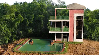 Building Beautiful Swimming Pool And Update Three Story Mud Villa House