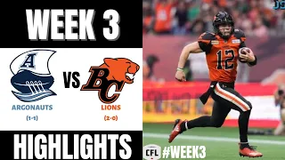 Toronto Argonauts vs BC Lions | 2022 CFL Week 3 | Highlights